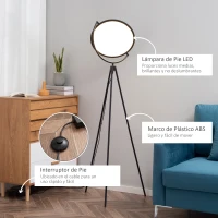 HOMCOM Lámpara de Pie Moderna con Luz LED de 20W Trípode de Metal Pantalla Giratoria e Interruptor de Pedal 60x60x163 cm Negro(m-5)