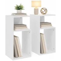 HOMCOM Set 2 moderne Beistelltische mit offenem Ablagefach, für Wohnzimmer, Schlafzimmer, Büro, Weiß(m-8)