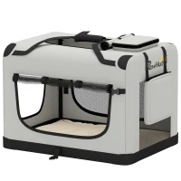 PawHut Sac de transport pour chien souple avec sangle de sécurité, coussin lavable et gamelle pliable, gris clair(m-19)