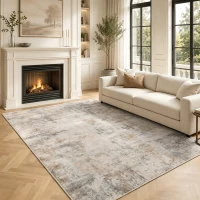 HOMCOM Tapis de salon, polyester, motif artistique moderne, lavable, Marron(m-2)