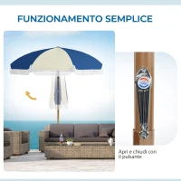 Outsunny Ombrellone Rotondo e Inclinabile a 8 Stecche con Manovella, in Poliestere e Acciaio, Ø213x234 cm, Blu e Beige(m-5)