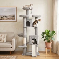 PawHut Kratzbaum Groß 184 cm hoch Katzenbaum mit 3 Kratzstämmen Liegeflächen Spielball Hängematte Leiter, Katzen unter 6 kg(m-8)