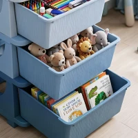 HOMCOM Organizador de Brinquedos com 4 Gavetas Torre de Arrumação para Crianças +3 Anos Cantos Arredondados e Pegas 37x37x76 cm Azul(m-8)