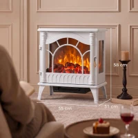 HOMCOM Chimenea Eléctrica 1000W/2000W con Temperatura Ajustable Protección contra Sobrecalentamiento 55x31x58 cm Blanco(m-3)