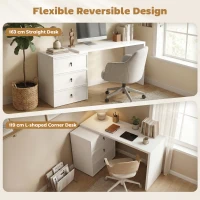 HOMCOM L Shaped Computer Desk with 3 Drawers, 163 x 39 cm Corner Desk, Thick Tabletop, Office Table, White Wood Effect(m-4)