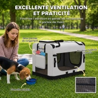 PawHut Sac de transport pour chien souple avec sangle de sécurité, coussin lavable et gamelle pliable, gris clair(m-7)