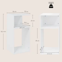 HOMCOM Set 2 Mesitas de Salón Modernas con Balda Abierta, para Salón, Dormitorio, Oficina, Blanco(m-3)