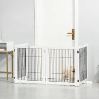 PawHut Barrera de Seguridad para Perros Plegable 264x77 cm de 4 Paneles con Patas y Marco de Madera para Puertas Escaleras(m-10)