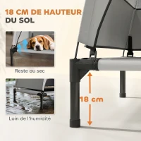 PawHut Lit pour Chien Surélevé Tente pour Chien avec Auvent Tente 3 Côtés Respirant Textilène Sac 76x61x70cm Gris Clair(m-5)