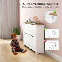 HOMCOM Scarpiera Moderna per 16 Paia Max con 4 Cassetti Regolabili e Rimovibili, in Legno, 105x26x80 cm, Bianco(m-7)