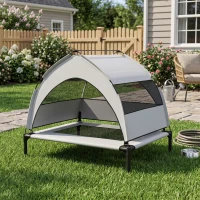 PawHut Lit pour Chien Surélevé Tente pour Chien avec Auvent Tente 3 Côtés Respirant Textilène Sac 76x61x70cm Gris Clair(m-2)