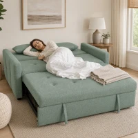 HOMCOM Sofá Convertible 2 Plazas 3 en 1, Sofá Cama Clic Clac 160 cm, Respaldo Ajustable, Asiento Amplio, 2 Cojines, Verde(m-6)
