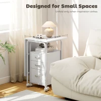 HOMCOM 105 x 51 cm Foldable Office Deskwith 3 Drawers, Extendable Top, Wheels, White(m-4)
