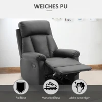HOMCOM Fotel relaksacyjny z funkcją leżanki, ręcznie regulowany, z ekoskóry do salonu, czarny(m-7)