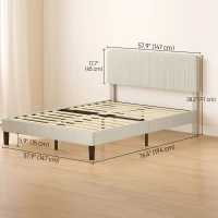 HOMCOM Estructura de Cama 140x190 cm con Somier y Cabecero Ajustable Tapizada en Terciopelo Acanalado Gris Claro(m-3)