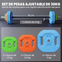 SPORTNOW Set de Pesas Ajustables con Barra de Acero de 140 cm 8 Discos de 5kg 2,5kg 1,25kg 2 Clips para Casa Gimnasio(m-4)