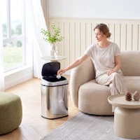 HOMCOM Poubelle de Cuisine Automatique 58L en Acier Inoxydable, Mouvement Sans Contact ou Ouverture Manuelle, Argent(m-8)