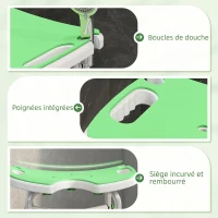 HOMCOM Tabouret de Douche, Hauteur Ajustable 39-51,5 cm, Barre d'Appui à Ventouse, Patins à Ventouse, Vert(m-7)