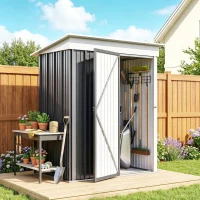 Outsunny Metal Garden Shed, Outdoor Lean-to Shed for Tool Motor Bike, with Adjustable Shelf, Lock, Gloves, 5'x3'x6',  Dark Grey(m-14)