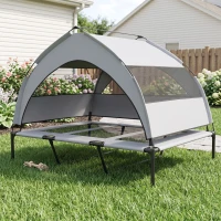 PawHut Lit pour Chien Surélevé Tente pour Chien avec Auvent Tente 3 Côtés Respirant Textilène Sac 122x92x94cm Gris Clair(m-2)