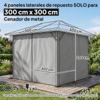 Outsunny 4 Paredes Laterales para Cenador 302x205 cm con 40 Ganchos y Anillos en C para Pérgola Gazebo Gris Claro(m-3)