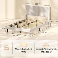 HOMCOM Armazón de cama 140 x 200 cm con cabecero ajustable, cama tapizada con 12 lamas, beige(m-3)