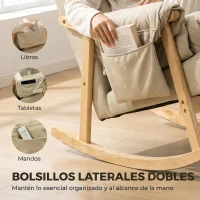 HOMCOM Silla Mecedora de Leathaire con Bolsillos Laterales Patas de Madera Acolchado Grueso para Salón Dormitorio Beige(m-7)