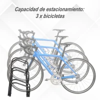 HOMCOM Aparcamiento para 3 Bicicletas Soporte de Acero para Aparcar Bicicletas en el Suelo Estacionamiento para Interior y Exterior 70,5x33x27 cm Negro(m-4)