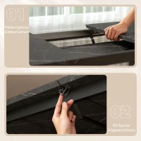 HOMCOM Uitschuifbare eettafel 140-180 cm voor 6-8 personen, rechthoekig, industrieel design met stalen frame, zwart(m-6)
