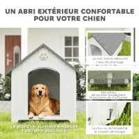 PawHut Niche pour chien extérieur, maison chien en polypropylène imperméable, ventilé, plancher surélevé, gris clair(m-4)