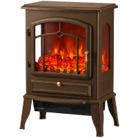 HOMCOM Chimenea Eléctrica 1000/2000 W con Efecto Llama 3 Vistas Termostato y Brillo Regulable Marrón(m-11)