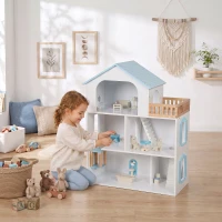 AIYAPLAY Casa de Muñecas de Madera de 3 Pisos con Ascensor y Balcón 5 Habitaciones y 13 Muebles para Niños de 3 a 6 Años Azul(m-2)