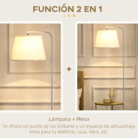 HOMCOM Lámpara de Pie Moderna con Mesita Pantalla de Lino Interruptor de Pie para Salón Dormitorio 43x39,5x162 cm Blanco(m-4)
