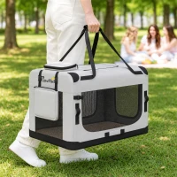 PawHut Sac de transport pour chien souple avec sangle de sécurité, coussin lavable et gamelle pliable, gris clair(m-17)