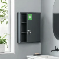 kleankin Armoire à pharmacie murale en acier, armoire à médicaments à 3 niveaux porte verrouillable 2 clés, 40x15x53,5cm, gris(m-2)