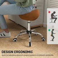 HOMCOM Scaun de Lucru Tip Șa cu Roți și Înălțime Reglabilă pentru Saloane de Coafură și Studiouri de Tatuaje, 52x53x49-61 cm, Maro(m-7)