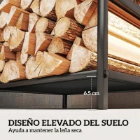 Outsunny Estante de Leña Metálico con Asas 42,5x33,5x43 cm Soporte de Madera para Chimenea para Jardín Terraza Negro(m-5)