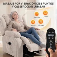 HOMCOM Sillón Relax Reclinable Eléctrico Levanta Personas Masaje Vibratorio y Calor Asiento Ancho Puerto USB Bolsillos Beige(m-4)