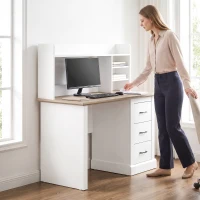 HOMCOM Escritorio para Ordenador con 3 Cajones, 120x55cm, Escritorio con Almacenamiento, Estantes Abiertos y Gran Superficie, Roble y Blanco(m-4)