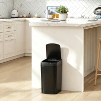 HOMCOM Poubelle de Cuisine Automatique 12 L en Acier Inoxydable, Poubelle à Capteur avec Couvercle, 28 x 22 x 41 cm, Noir(m-2)