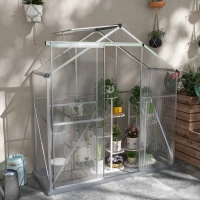 Outsunny 6 x 2.5ft Polycarbonate Greenhouse Walk-In Green House with Rain Gutter, Sliding Door, Window, Foundation, Silver(m-2)