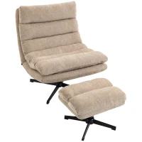 HOMCOM Loungestoel met voetenbank, draaibare chenille fauteuil met verstelbare hocker, dikke vulling en brede zitting, bruin(m-15)