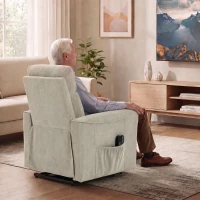 HOMCOM Relaxsessel mit elektrischer Aufstehhilfe, Massage & Wärme, Chenille-Sessel mit Federkern, Greige(m-4)