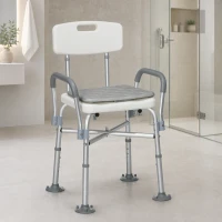 HOMCOM Tabouret de Douche Réglable en Hauteur à 5 Niveaux, Chaise de Douche, Accoudoirs Rembourrés et Coussin Amovible, Gris(m-2)