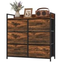 HOMCOM Rustic Chest of Six Fabric Drawers - Rustic Brown(m-15)
