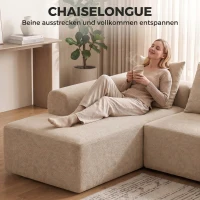 HOMCOM Ecksofa mit Chaiselongue, rahmenloses Cloud-Sofa in L-Form aus Chenille, tiefer Sitz, Taschenfedern, Beige(m-4)
