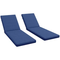 Outsunny Lot de 2 Matelas pour Chaise Longue transat Bain de Soleil avec Sangles d'attache pour Jardin Bleu(m-1)