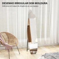 HOMCOM Espelho de Pé 160x40 cm sem Moldura Espelho de Corpo Inteiro Forma Irregular com Suporte Metálico Preto(m-6)