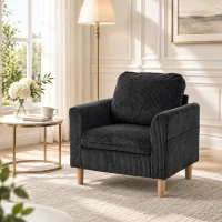 HOMCOM Fotoliu de living din velur reiat, fotoliu 1 loc căptușit, șezut lat, pernă cu arcuri, 83x74x87cm, Gri Închis(m-2)