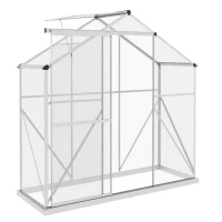 Outsunny 6 x 2.5ft Polycarbonate Greenhouse Walk-In Green House with Rain Gutter, Sliding Door, Window, Foundation, Silver(m-1)
